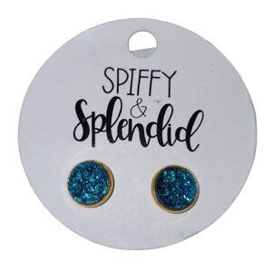 NEW Spiffy & Splendid Geode Druzy Stud Earrings Blue Beautiful Goldtone Jewelry